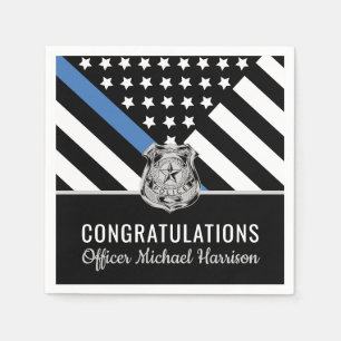 Serviette En Papier Police Blue Line Félicitations Parti de graduation