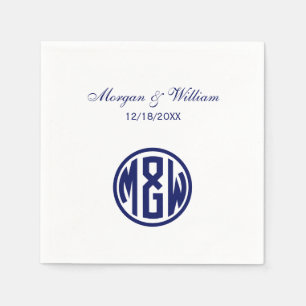 Serviette En Papier Police de monogramme cercle Navy blanc fond DIY