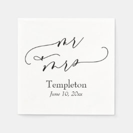 Serviette En Papier Police de script de luxe simple Mr & Mrs.