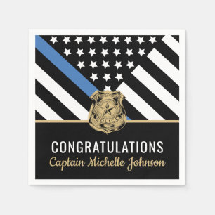 Serviette En Papier Police Ligne bleue Drapeau Félicitations Retraite