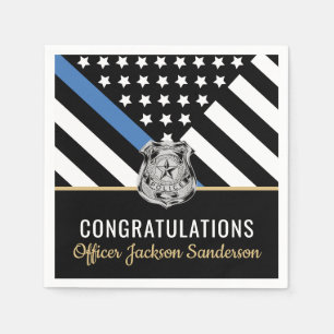 Serviette En Papier Police Mince Ligne Bleue Félicitations Retraite
