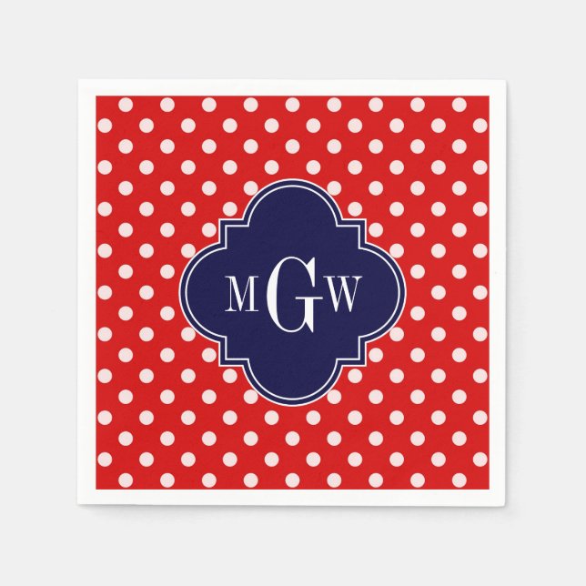Serviette En Papier Polka blanc rouge Point Marine Quatrefoin 3 Monogr (Devant)