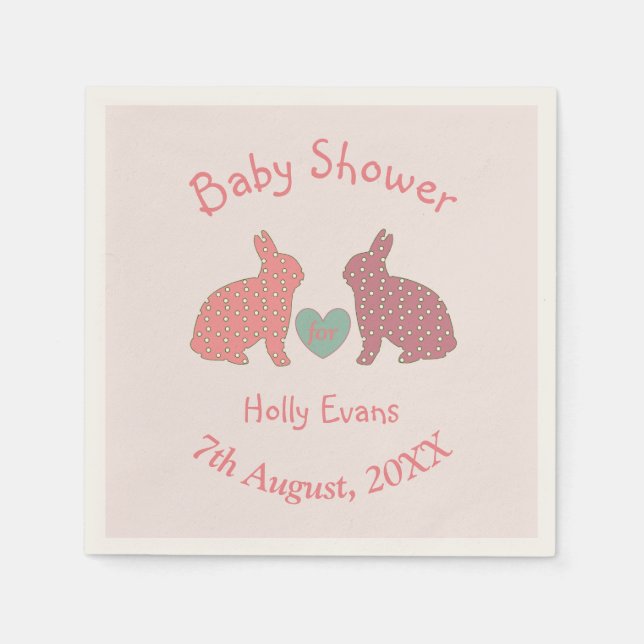 Serviette En Papier Polka Dot Bunnies Baby shower Personnalisé (Devant)