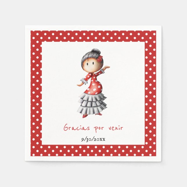 Serviette En Papier Polka Dot Rouge Espagnol Enceinte Sevillana (Devant)