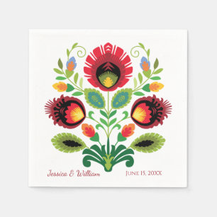 Serviette En Papier Polonais Fleurs folkloriques Mariage rouge Napkin