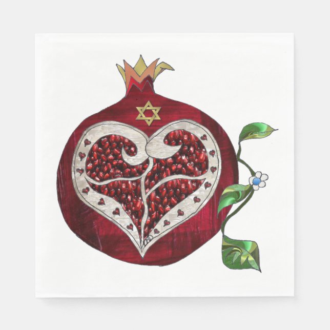 Serviette En Papier Pomegranate Heart Hanoukka Rosh Hashanah Napkins (Devant)