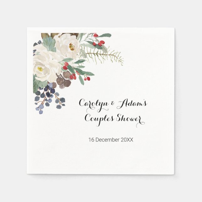 Serviette En Papier Pomme de douche Floral Couples d'hiver (Devant)