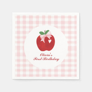 Serviette En Papier Pomme de nos yeux premier anniversaire ruban rose