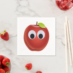 Serviette En Papier Pomme rouge drôle avec yeux de googly