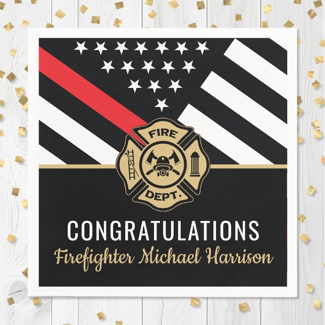 Serviette En Papier Pompier Fire Academy Red Line Drapeau Graduation (Firefighter Fire Academy Red Line Flag Graduation Napkins)