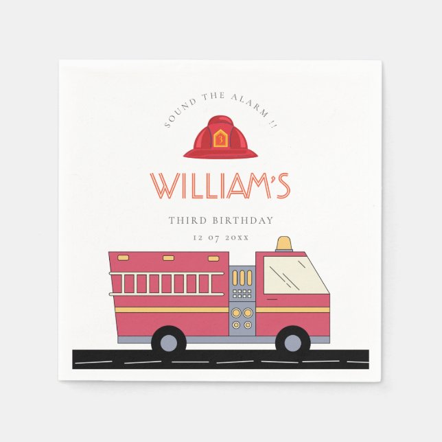 Serviette En Papier Pompier rouge Alarme Camion Fournitures d'annivers (Devant)