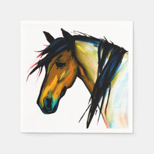 Serviette En Papier Pony sauvage   Cheval aquarelle
