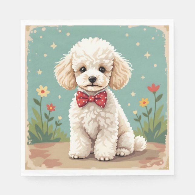 Serviette En Papier Poodle blanc adorable avec noeud papillon (Devant)