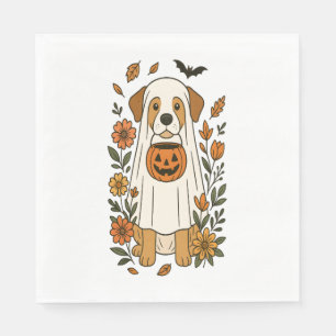 Serviette En Papier Poodle d'Halloween aux fleurs d'automne