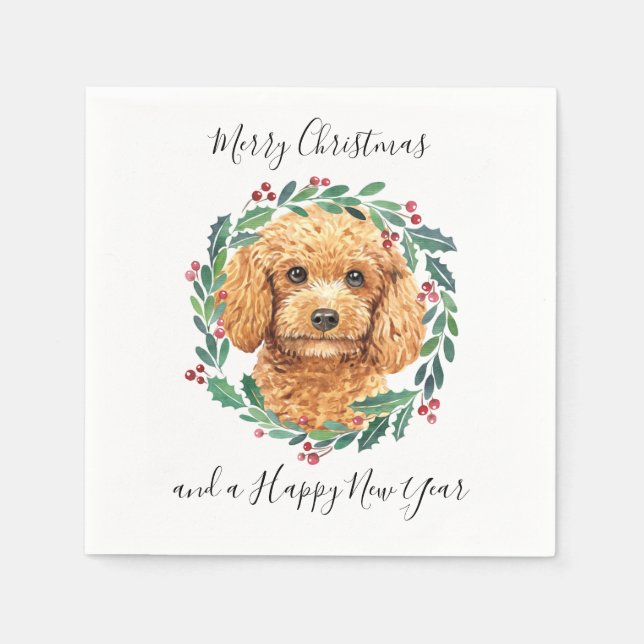 Serviette En Papier Poodle Elegant Chien Wreath Joyeux Noël (Devant)