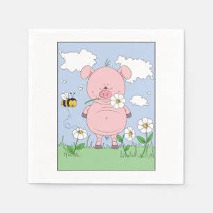 Serviette En Papier Porc mignon de bande dessinée