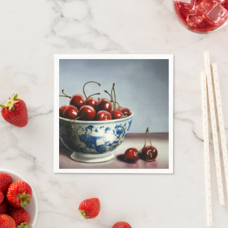 Serviette En Papier Porcelaine Bleue & Cerises