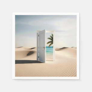Serviette En Papier Porte Désert Ouverte Avec Oasis Tropicale