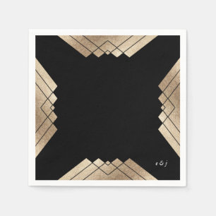 Serviette En Papier Porte d'or noir géométrique Mariage Table