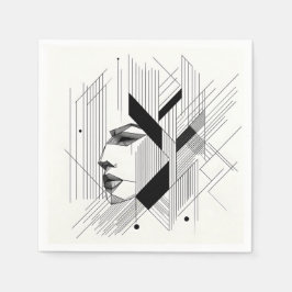 Serviette En Papier Portrait abstrait linéaire