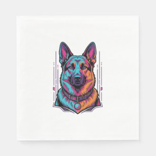 Serviette En Papier Portrait de chien néon Gravure vintage Graphique_1