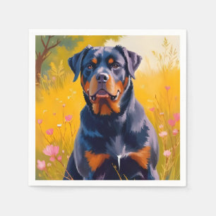 Serviette En Papier Portrait de chien Rottweiler Peinture Aquarelle