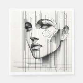 Serviette En Papier Portrait de ligne géométrique