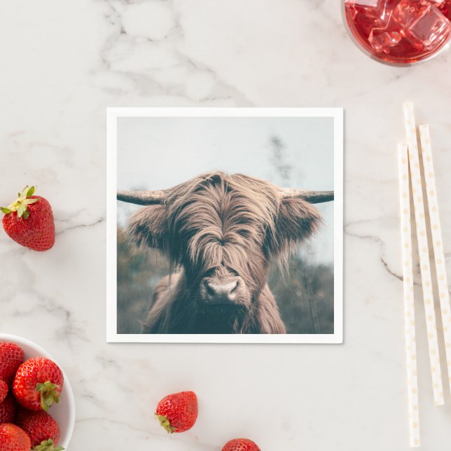 Serviette En Papier Portrait de vache Highland (En situation)