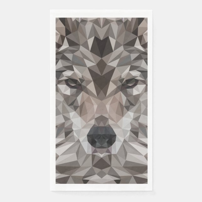Serviette En Papier Portrait géométrique Wolf Lone (Devant)