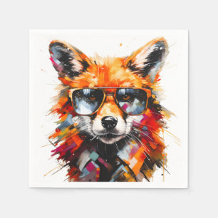 Serviette En Papier Portrait Pop Art Abstrait Renard Lunettes 