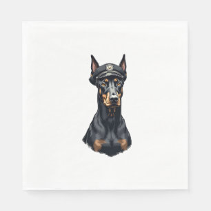 Serviette En Papier Portrait vintage de Doberman de la police en noir 