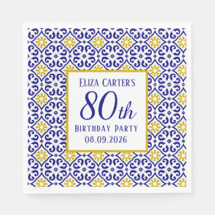 Serviette En Papier Portugais Carreaux Bleu 80e anniversaire Méditerra