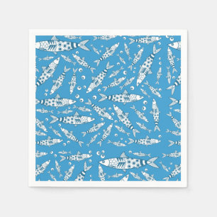 Serviette En Papier Portugais Lisbonne Sardines Motif Azulejos Bleu