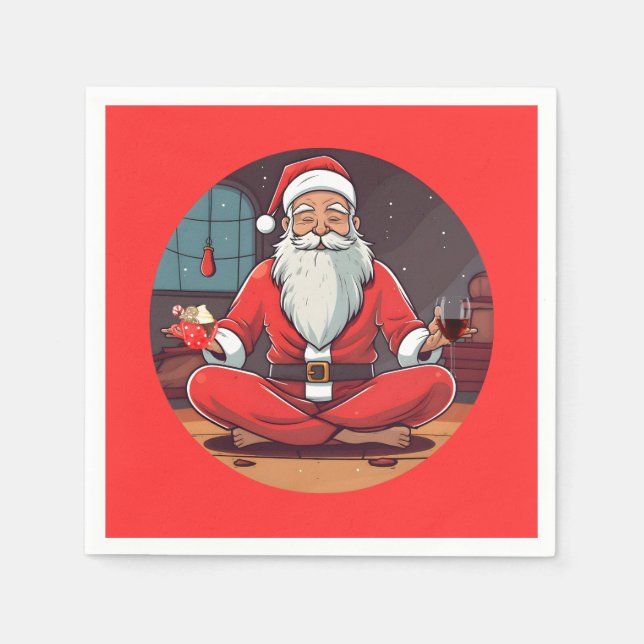 Serviette En Papier Pose de Yoga Père Noël de Noël (Devant)