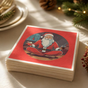 Serviette En Papier Pose de Yoga Père Noël de Noël