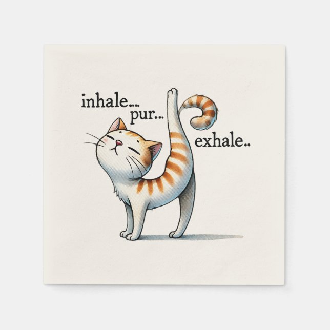 Serviette En Papier Pose Yoga Chat - Inhale - Pur - Exhale (Devant)