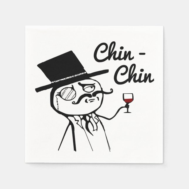 Serviette En Papier Posh Chap Avec Haut Chapeau Vin Toast Chin (Devant)