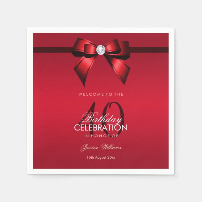 Serviette En Papier Posh Gem Bow & Ribbon 40e anniversaire (Devant)