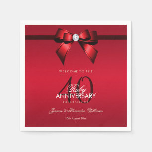 Serviette En Papier Posh Gem Bow & Ribbon 40e anniversaire de Mariage
