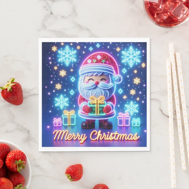 Serviette En Papier Poster cadeau de Noël Joyeux Père Noël (En situation)