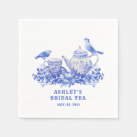 Pot à thé floral bleu et blanc avec oiseaux