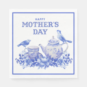 Serviette En Papier Pot à thé floral bleu et blanc Fête des mères
