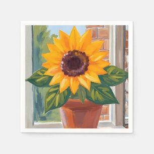Serviette En Papier Pot de tournesol jaune aquarelle florale