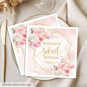Serviette En Papier Poudre glamour rose or Fleurs Douce 16 Napkin