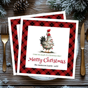 Serviette En Papier Poules de Noël drôles et festives avec nom personn