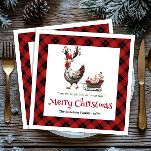 Serviette En Papier Poules drôles classiques personnalisées Noël rouge