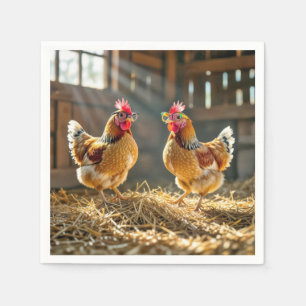 Serviette En Papier Poulets portant des lunettes de vue dans une grang