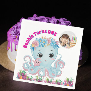 Serviette En Papier Poulpe floral sous l'océan Photo 1er anniversaire