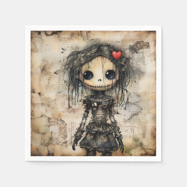 Serviette En Papier Poupée déplaisante avec coeur dans les cheveux (Devant)