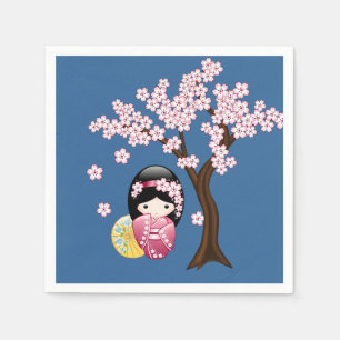 Serviette En Papier Poupée Kokeshi Printemps - mignonne Geisha Girl su